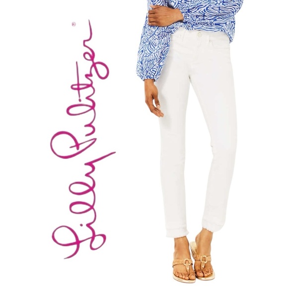 Lilly Pulitzer South Ocean High-Rise Skinny Jeans Resort White Double Raw Hem - Picture 1 of 15